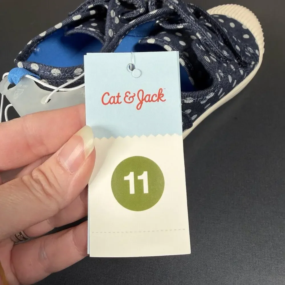 Cat and Jack Toddler Parker Sneakers Size 11 C Blue White Polka Dot NWT